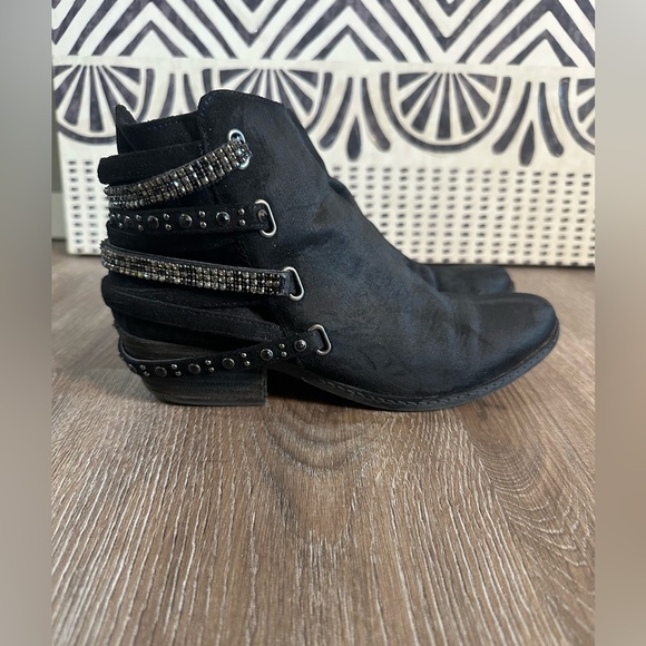 Not Rated Black Suede Studded Ankle Boots - Picture 2 of 7